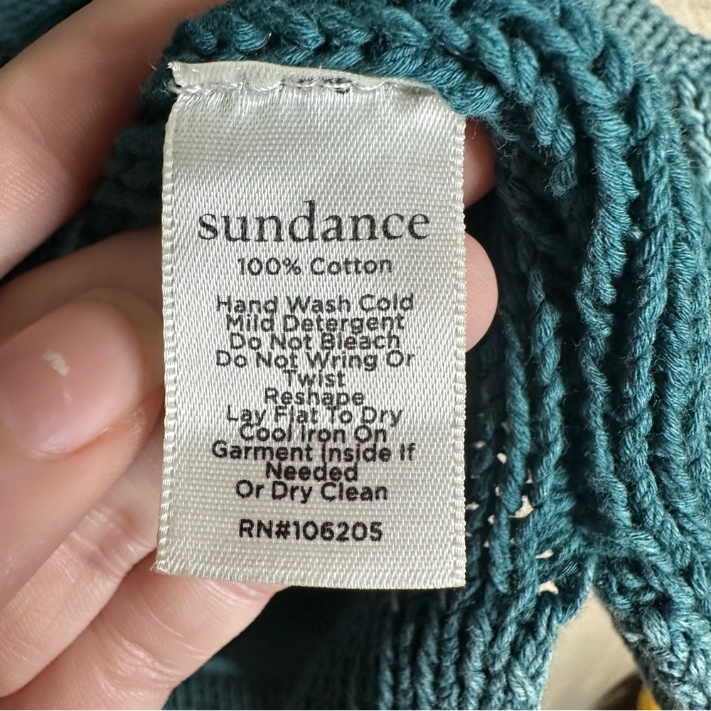 SUNDANCE teal blue short sleeve v-neck Much Loved chunky knit sweater MEDIUM - Picture 7 of 7